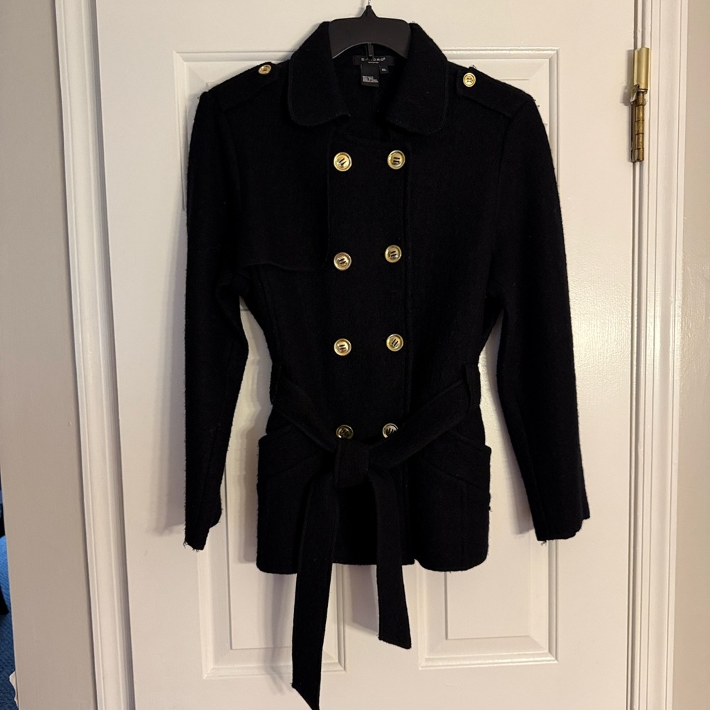 Sandro Black Trench Jacket with Gold Accents - Picture 7 of 7
